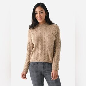 VINCE Women's Wool Cashmere Blend Twisted Cable Knit Crewneck Sweater Tan Beige